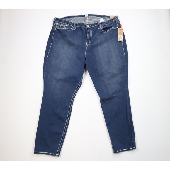 New True Religion Womens 46x30 Thick Stitch Curvy Skinny Flap Big T Denim Jeans
